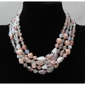 Beautiful Vintage 4 Strand Bead Necklace In Shades of Pink, White and Clear N81